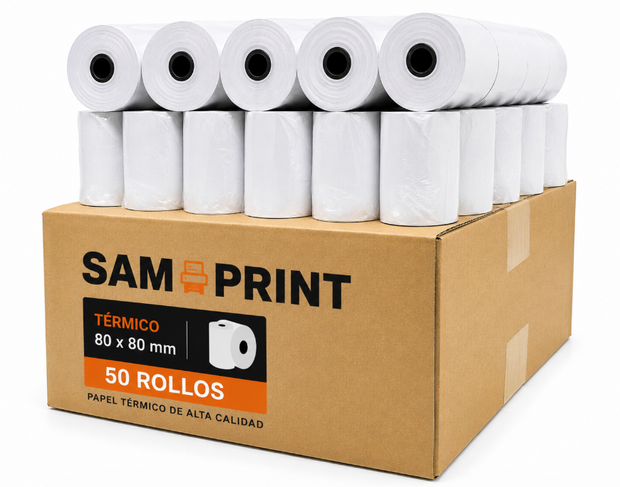 Caja 50 Rollos Papel Térmico 80mm X 80mm