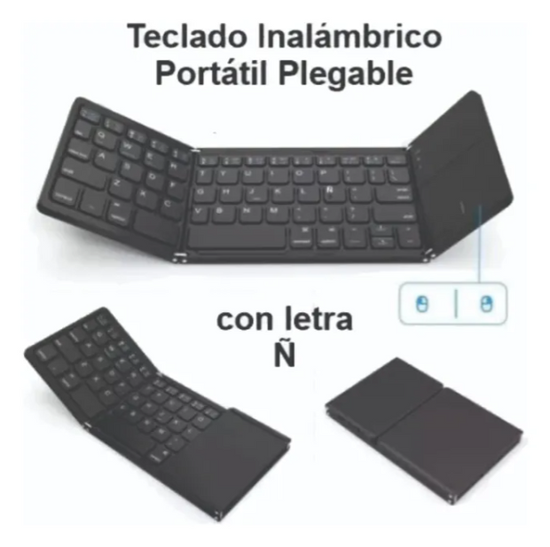 Mini Teclado Inalámbrico Portátil Plegable Con Ñ (español) Negro Español Latinoamérica