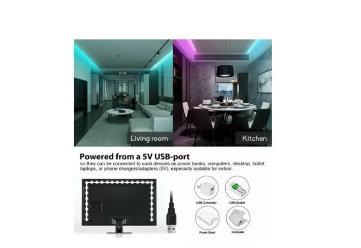 Cinta Tira Luz Led Control Rgb 5050 Bluetooth 2 Metros