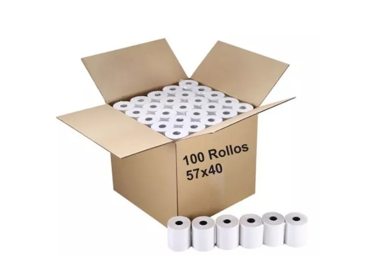 Caja 100 Rollos Papel Térmico 58mm 57mm X 40m con envio gratis