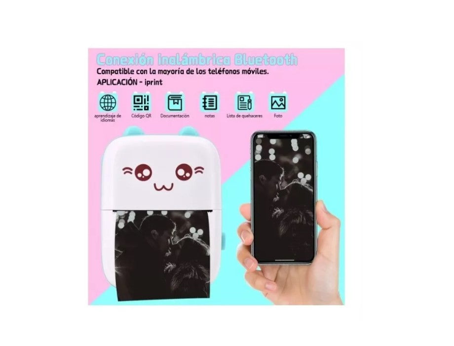 Mini Impresora Térmica Gatita Bluetooth 200dpi + 10 Rollos